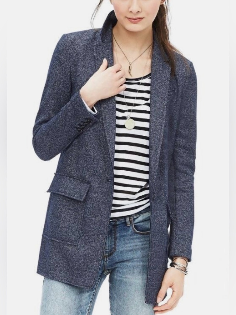 Banana Republic Wool Raw Edge Speckled Navy Blazer - Like New
